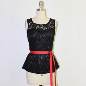 NEW Black Lace Peplum Top Blouse Shirt